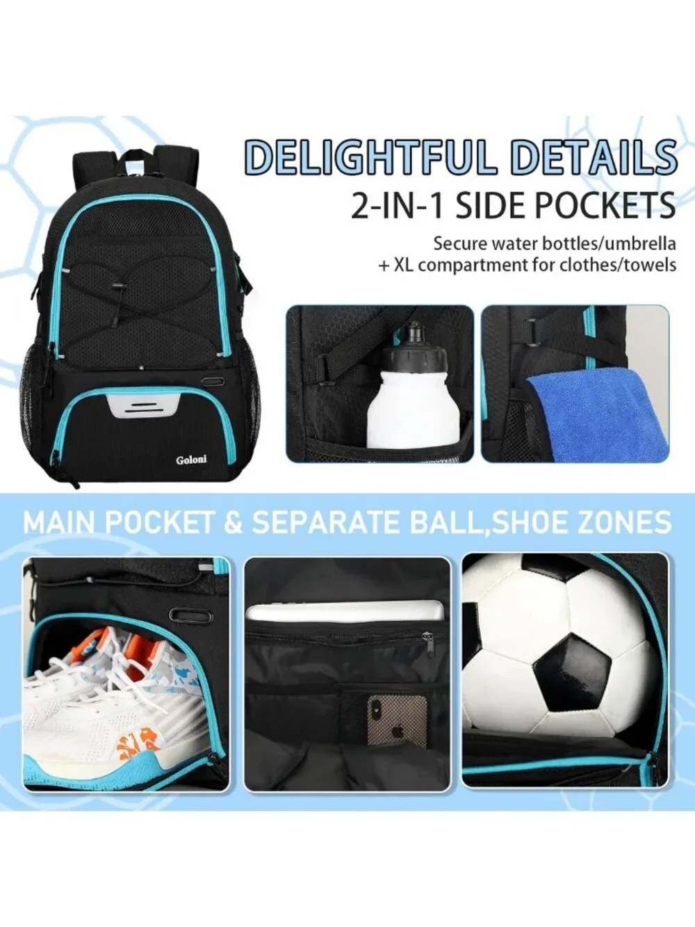Versatile 30L Sports Backpack with Ball Compartment & Ventilated Shoe Pocket for